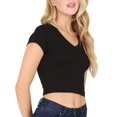 thumbnail image 4 of Women's Casual Slim Fit Short Sleeve V- Neck Basic Crop Top T Shirts, 4 of 4