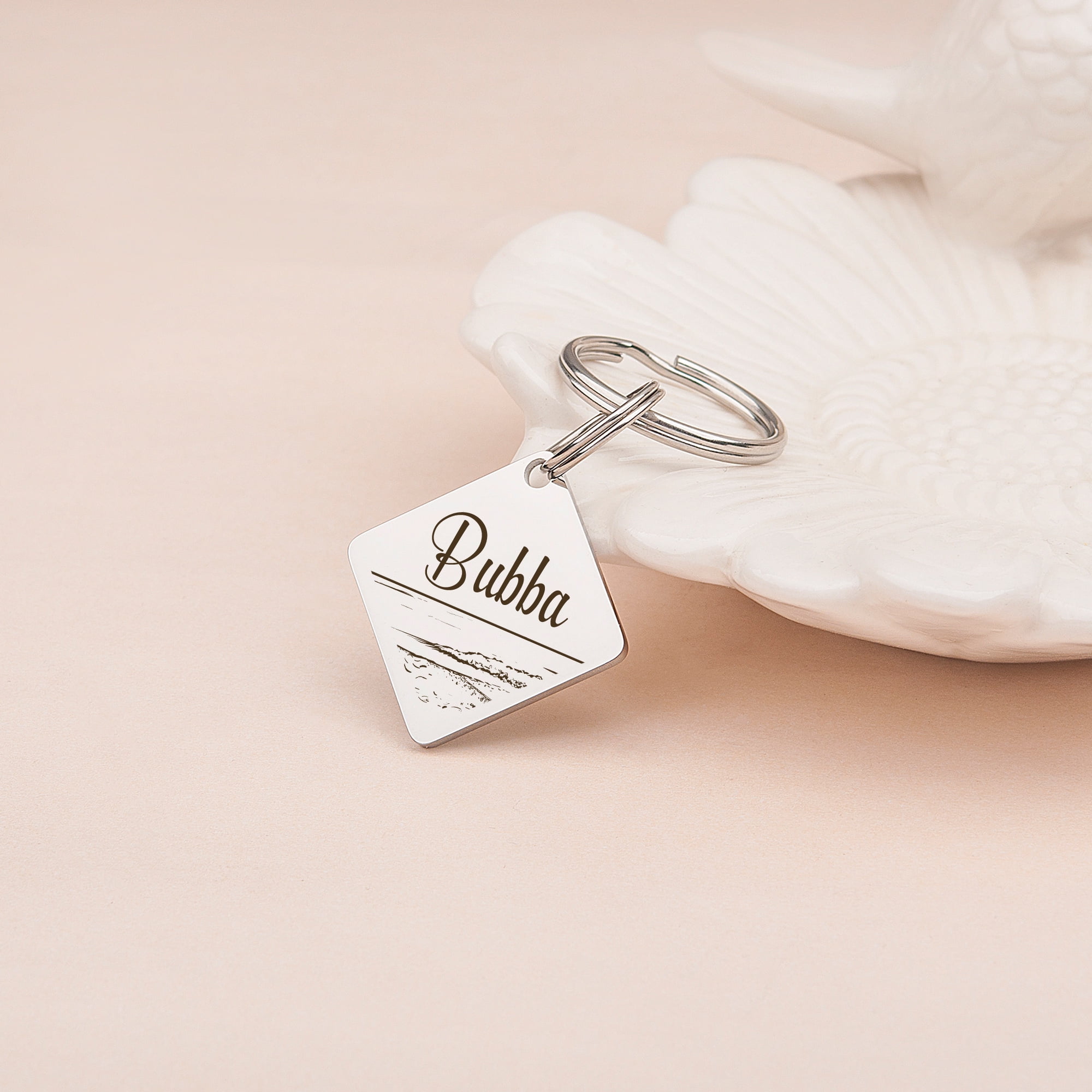 Anavia Metal Stainless Steel Diamond Name - Boarder Birthday Holiday Christmas Engraved Dog Cat ID Tag, Silver