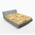thumbnail image 2 of Ambesonne Floral Design Fitted Sheet, Geometric Blooms Art, Full Size, Marigold Seafoam, 2 of 5