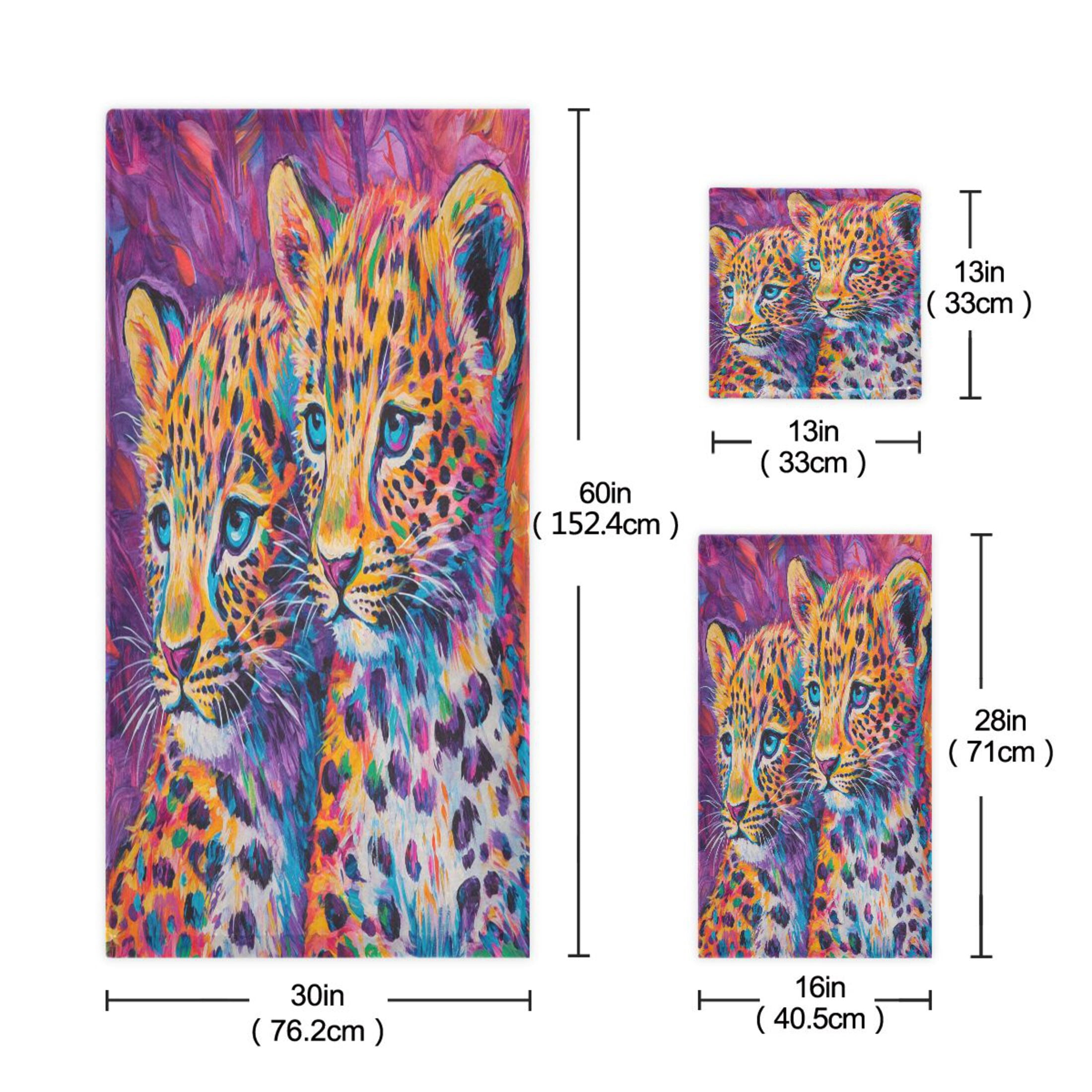 BZSMCE 3piece Bath Towel Sets Hand Bath Towels Fashion Vibrant Leopard Duo Printed Towel Sets