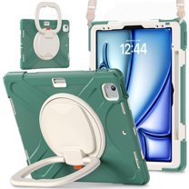 For iPad Air 13 inch M3 2025/M2 2024 Case, 360 Rotatable Handle Stand, Shoulder Strap, Drop-Proof Design, Emerald Green