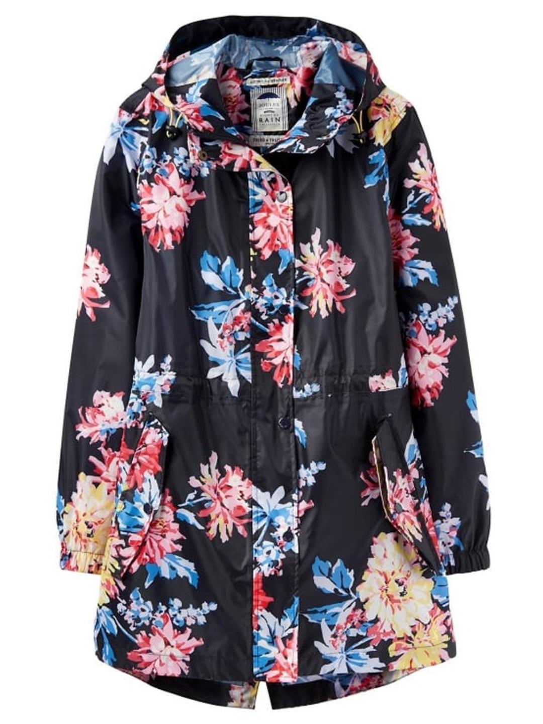 Joules Golightly Packable Waterproof Rain Coat Navy Whitstable Floral UK16 US 12