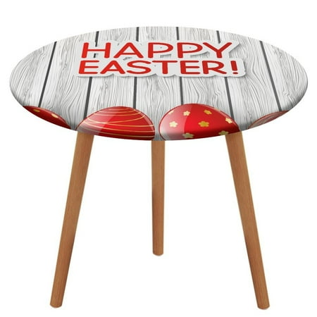 

Bybiment Round Fitted Tablecloth with Elastic Edge Easter Greeting Card Red Eggs Decorative Tablecloth Table Cover 51 Inch