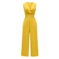 thumbnail image 5 of JFGHDG Women's Sleeveless Deep V Neck Ruched Wide Leg Jumpsuit Long Romper with Pockets Yellow M, 5 of 7