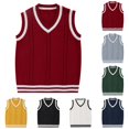 thumbnail image 1 of zaveiop Gilet Chandail Garçon 100 % Coton Uniforme Filles Col en V Sans Manches Tricoté (Rouge, 2-3 Ans), 1 of 8