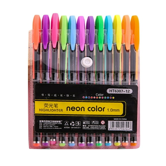 Flash Fluorescent Marker Pens - 12 Color Set Of Glitter & Metallic Gel Pens For Art, Journaling & Creative Projects (2Ml Ink Capacity)