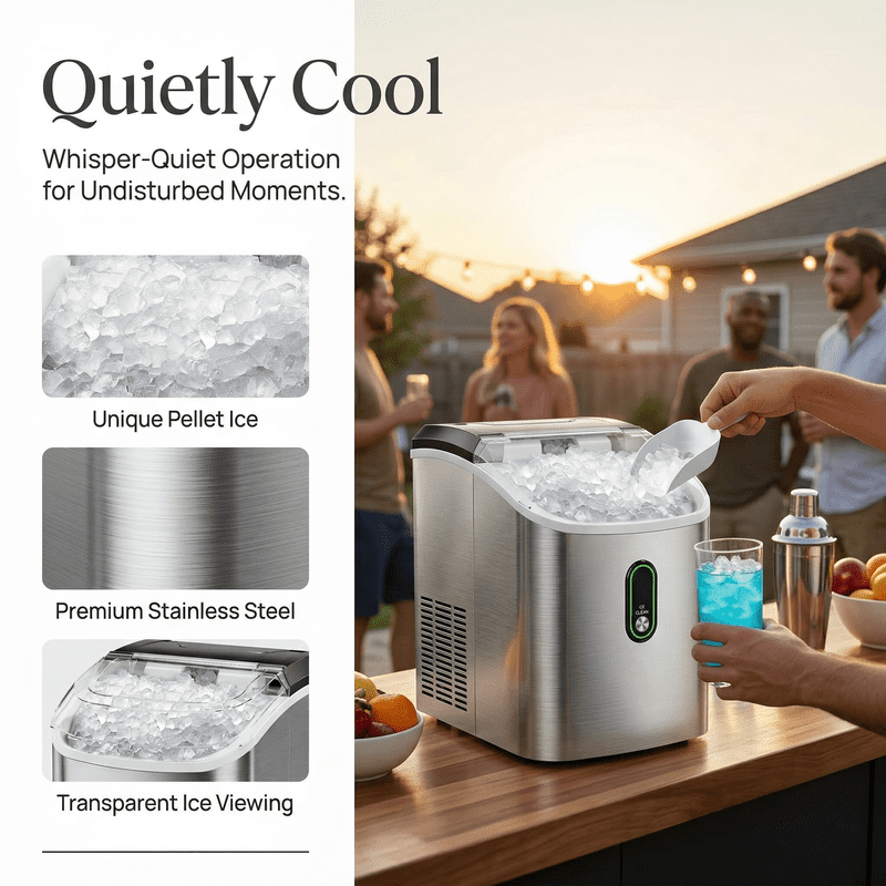 Countertop Nugget Ice Maker,Chewable Pellet Ice Machine with Self-Cleaning Function, 33 lbs/24H Portable Ice Maker for Home, Kitchen, and Office, Stainless Steel