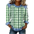 thumbnail image 3 of TaTaai Womens St Patrick Day Shirt 2025 Spring Long Sleeve Patchwork Round Neck Casual Blouse Solid Color Soft Comfy Top for Holiday Party Daily Wear Gift, 3 of 5