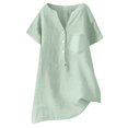 thumbnail image 2 of Green Womens Tops Linen Blouse Summer Beach Short Sleeve V Neck Button Down Top Casual Tunic Loose Shirt 2025 Shirts for Women, 2 of 3