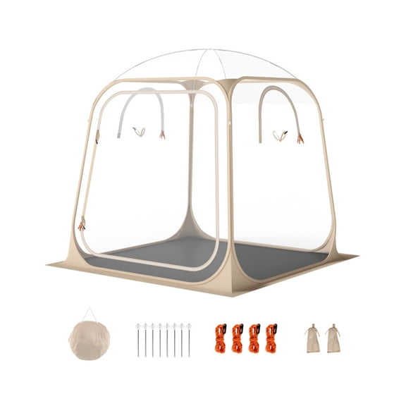 7×7 FT Clear Pop Up Sports Tent Waterproof Windproof PVC Outdoor Pod for 2 4 People Transparent Weather Shelter with Pop Up Frame Ventilated Windows & Carry Bag for Camping Sports Events Backyard
