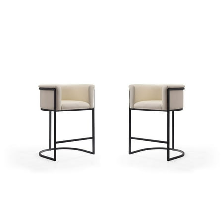 Cosmopolitan 33.8 in. Cream and Black Metal Counter Height Bar Stool (Set of 2)