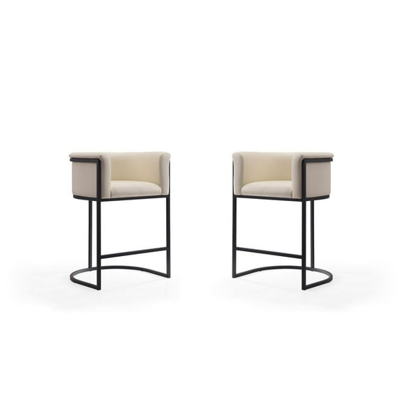 Manhattan Comfort Cosmopolitan 25.5" Faux Leather Counter Stool in Cream (Set 2)
