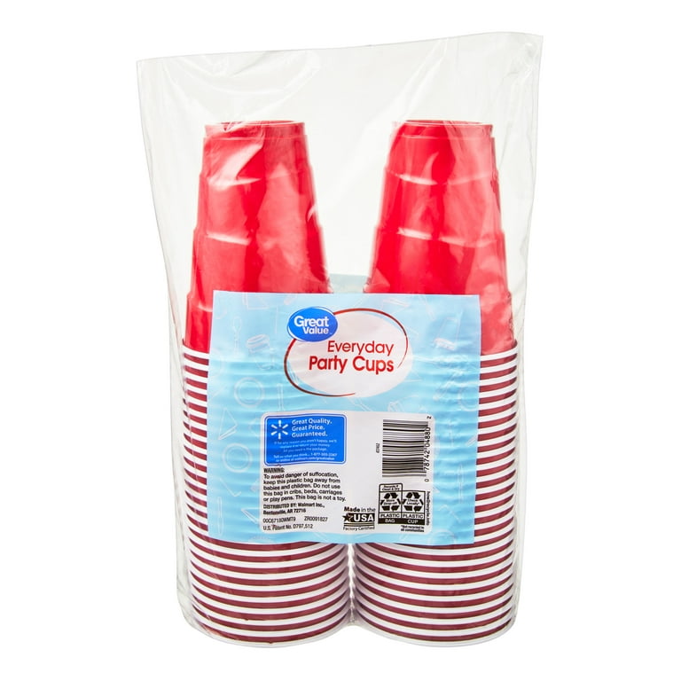 Great Value Everyday Disposable Plastic Cups, Red, 18 oz, 50 count 