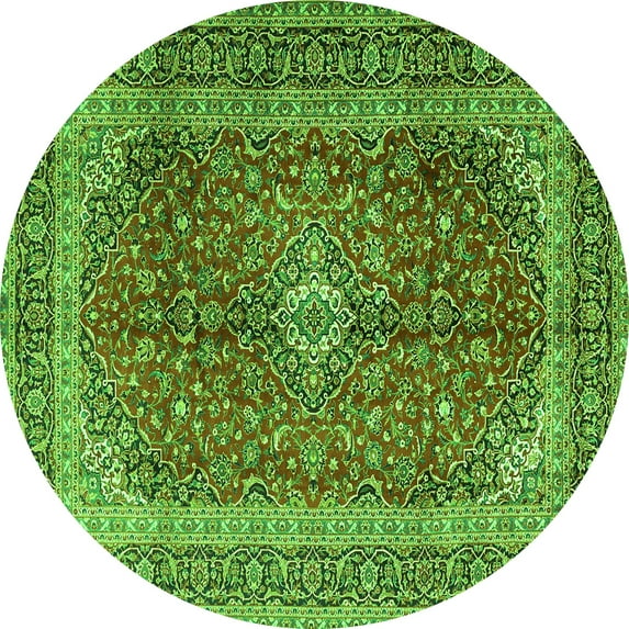 Ahgly Company Indoor Round Medallion Green Traditional Area Rugs, 4' Round