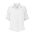 thumbnail image 5 of Fengactive Womens Collared Button Down Shirts Half Sleeve Roll Up Blouses with Pocket Solid Color Dressy Tunic Tops, 5 of 7