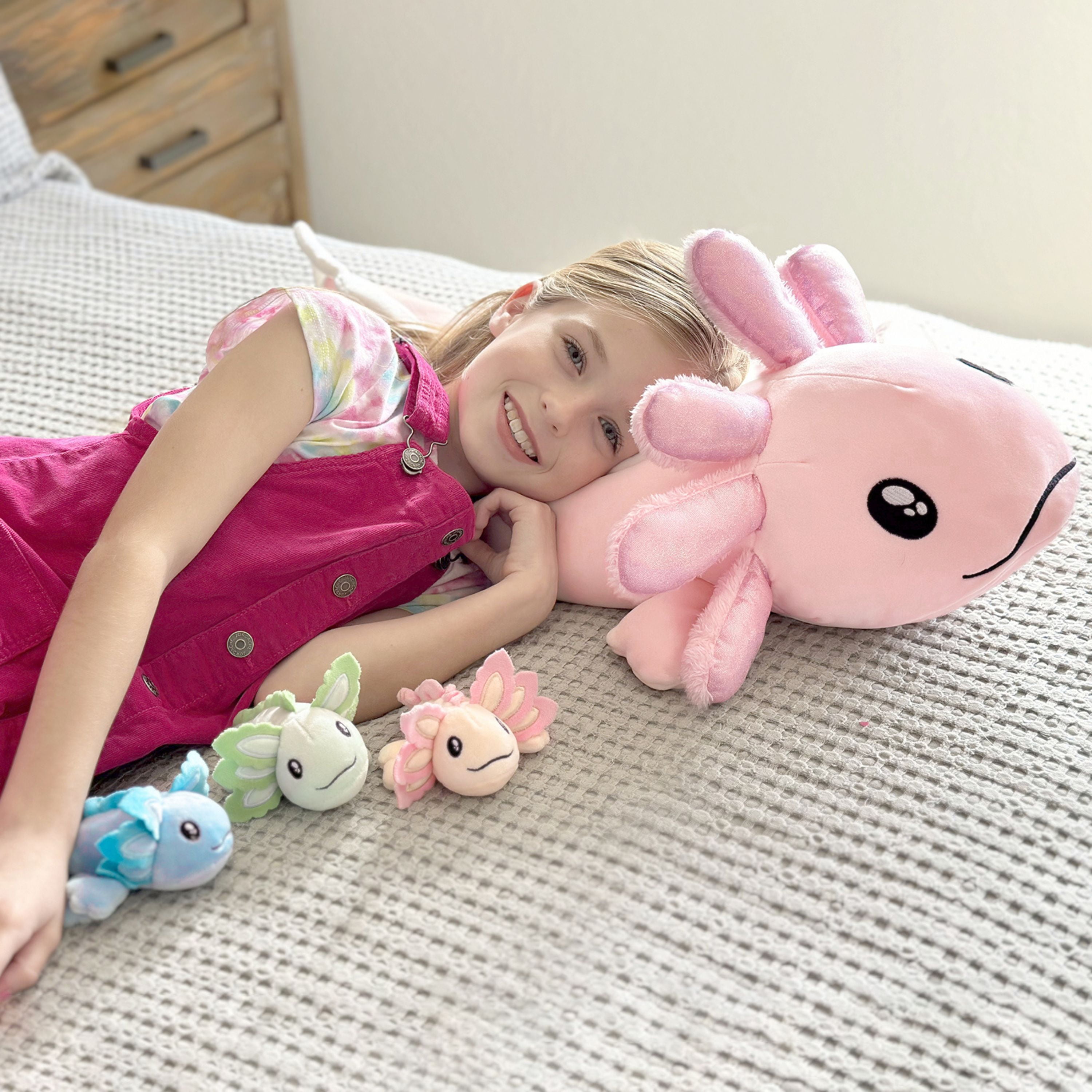 Tezituor 4Pcs Axolotl Stuffed Animal 31.5'' Giant Axolotl Plush with 3 Babies Plush Toy
