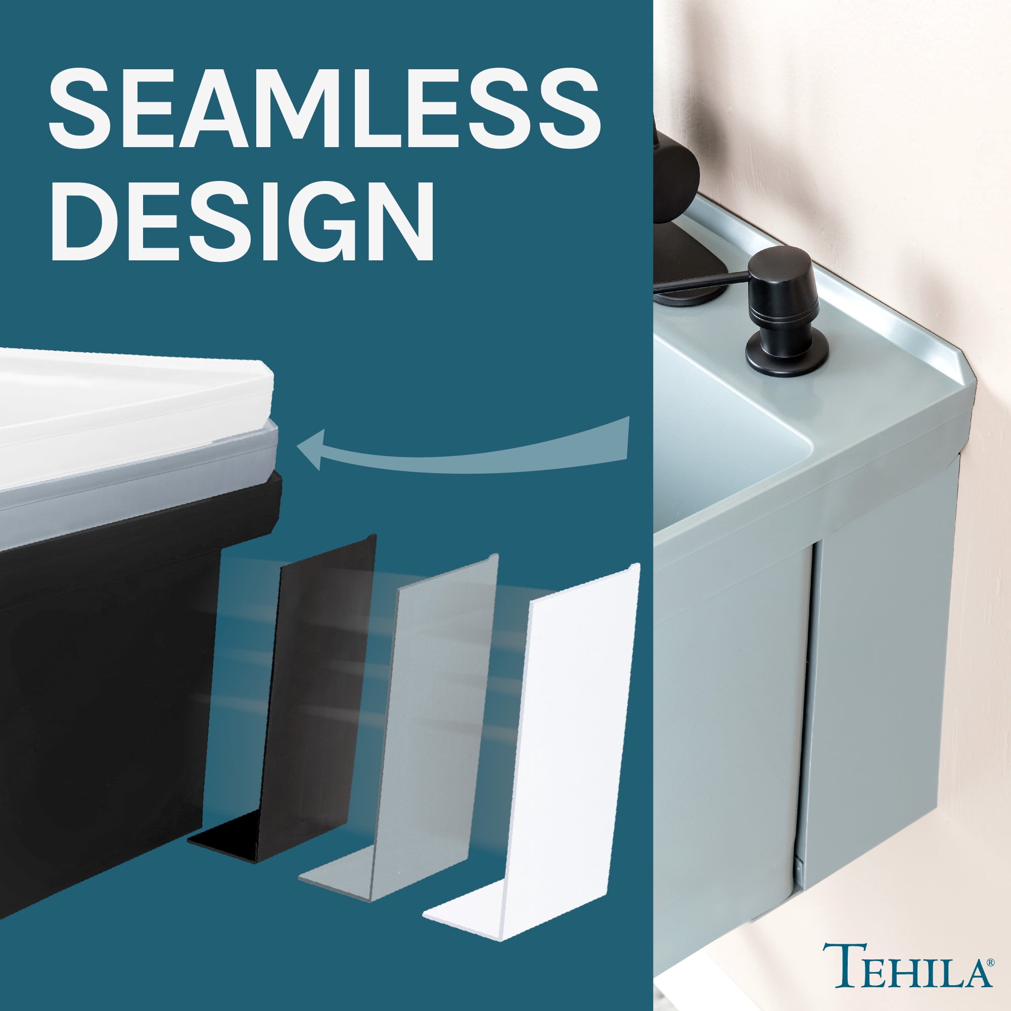 Tehila Gray Wall-Mounted Utility Sink with Matte Black Pull-Down Faucet