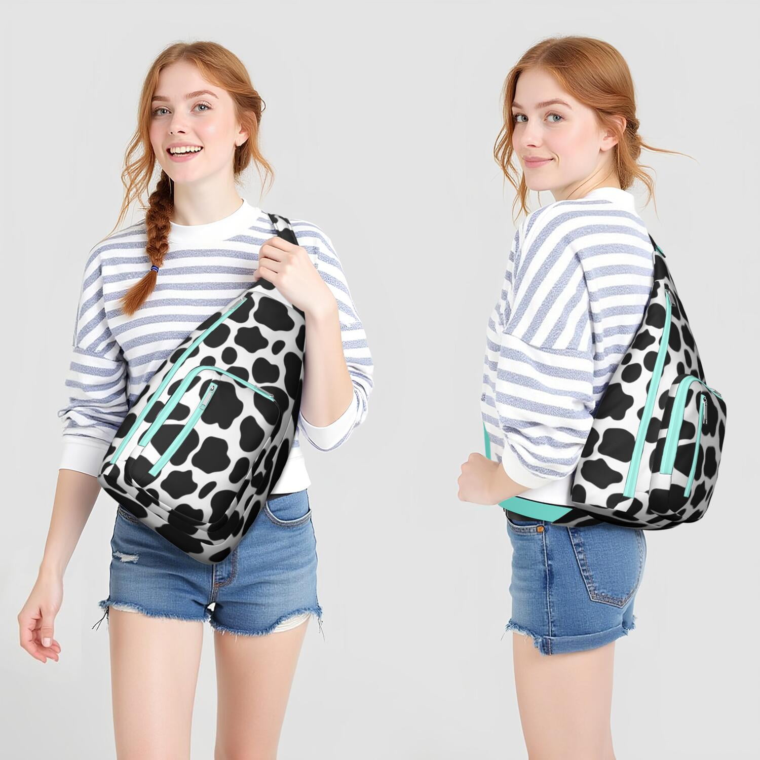 Rustic Cow Print Chest Bag - Vintage Farmhouse Style Sling Bag with Black and White Cattle Pattern, Cute Cartoon Country-Themed Fanny Pack for Animal Lovers (Farm & Nature Inspired)"