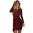 thumbnail image 4 of hirigin Women's Tie Waist Sweater Dress, Long Sleeve Round Neck Solid Color Ruched Knit Dress, 4 of 9