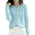 thumbnail image 3 of CILENON Women's Cardigans Womens Basic Crew Neck Long Sleeve Button Down Cardigan (Light Blue,XL), 3 of 5