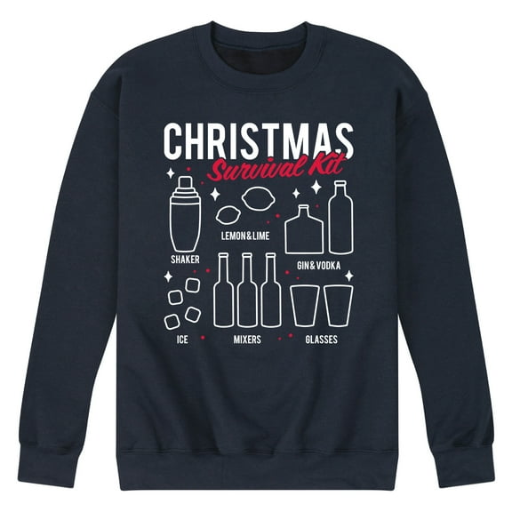 Instant Message - Christmas Survival Kit Drink Mixes - Men's Crew Neck Fleece Pullover Sweatshirt