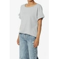 thumbnail image 3 of Women's Lightweight Woven Dolman Short Sleeve Boat Neck Relaxed Blouse Basic Top, 3 of 7