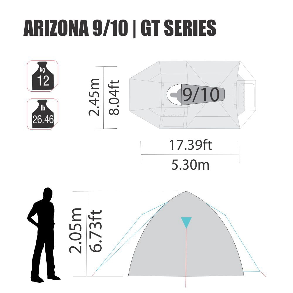 NTK Arizona GT 9 to 10 Person 17.4 by 8 Foot Sport Camping Tent 100% Waterproof 2500mm