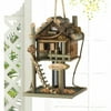 Home Decorative Outdoor Log Cabin Treehouse Bird Feeder