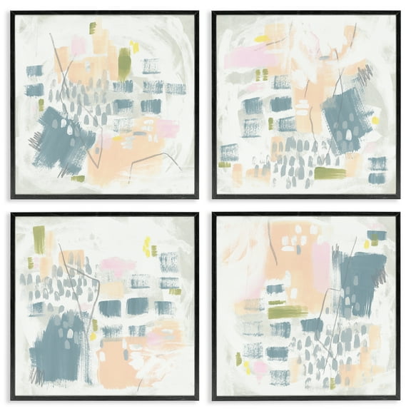 Stupell Industries Soft Chaotic Collage Abstract Painting Black Framed Art Print Wall Art, 12 x 12, Set of 4