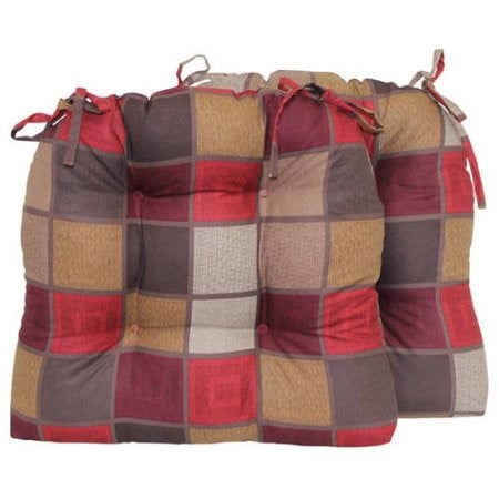 Mainstays Red Suede Blocks Chair Pad with Ties, Set of 2 - Walmart.com