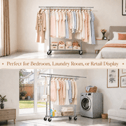 UNTIMATY Heavy Duty Double Rod Clothes Rack with Wheels Expandable Rolling Garment Rack for Closet Storage, Sliver