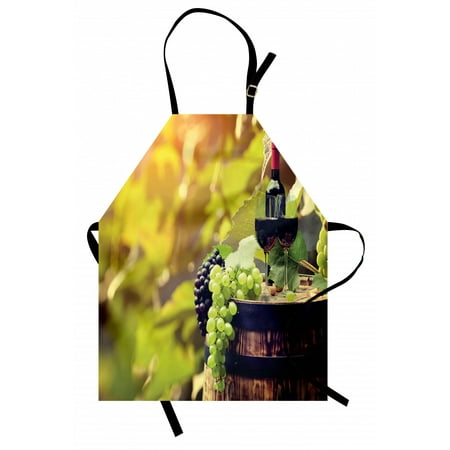 

Wine Apron Agriculture Country Theme Natural Landscape Product Alcoholic Drink Fruit Unisex Kitchen Bib Apron with Adjustable Neck for Cooking Baking Gardening Pale Green Black Brown by Ambesonne