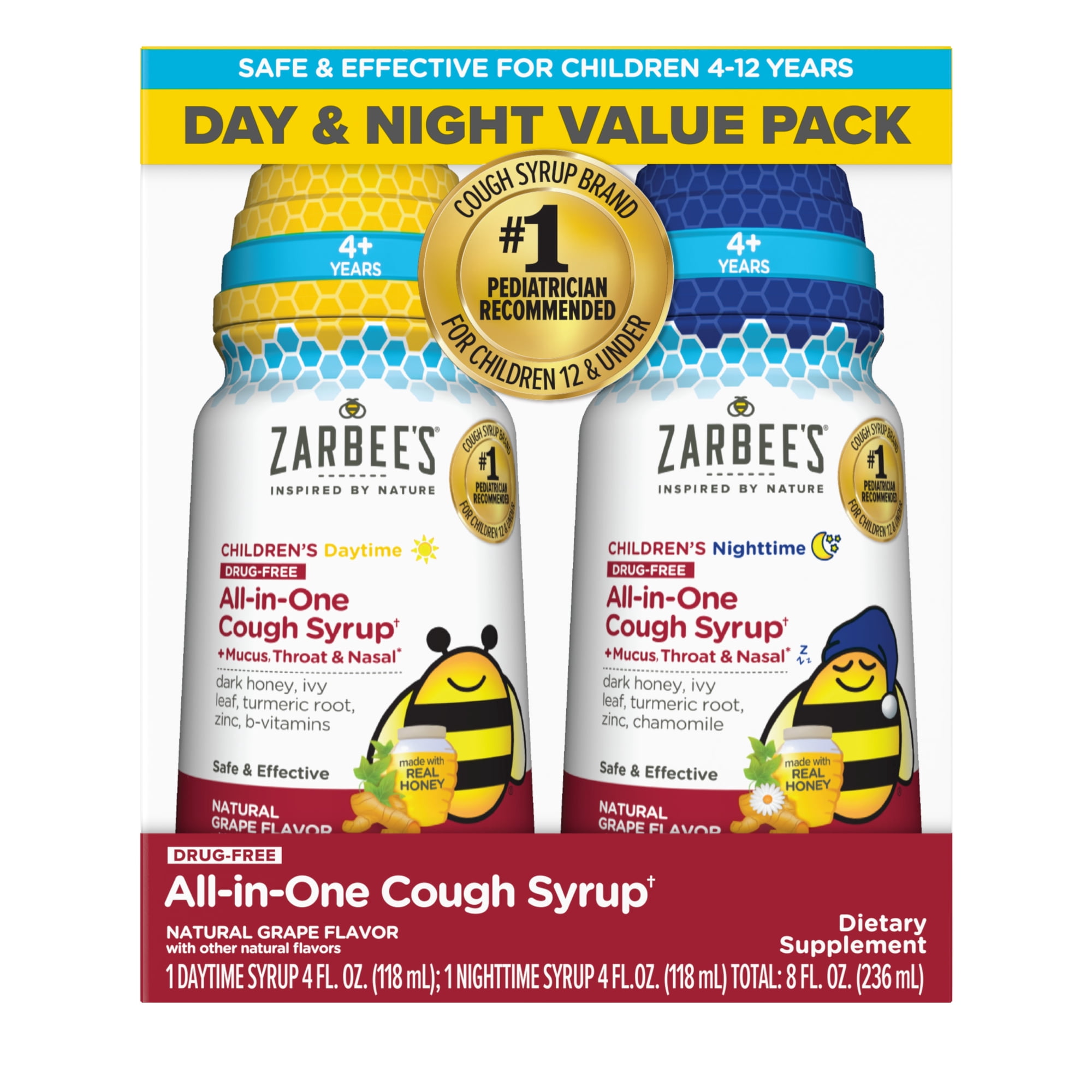 Zarbee's Kid's All-in-One Day & Night Cough + Mucus & Throat, 2 x 4 fl. oz.