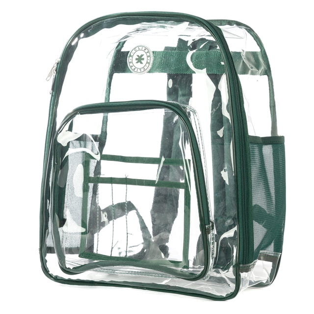 K-Cliffs Heavy Duty Clear Backpack High Quality See Through Student School Bookbag Deluxe Transparent Security Work Bag Travel Daypack Green