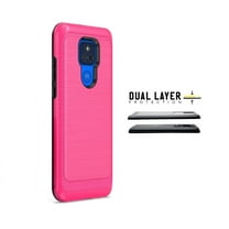 Phone Case for Motorola Moto G Play (2021)/ Cricket Wireless Moto G Play, Dual Layer Shock Resistant Brushed Texture Protective Cover (Pink)