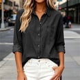 thumbnail image 2 of Vynhevius Women's Denim Shirt Jacket Lapel Long Sleeve Button‑Front Outerwear With Pockets, 2 of 9