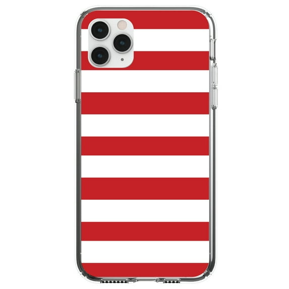 DistinctInk Clear Shockproof Hybrid Case for iPhone 13 PRO (6.1" Screen) - TPU Bumper, Acrylic Back, Tempered Glass Screen Protector - Red & White Bold Horizontal Stripes
