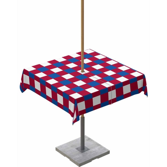 Hokiten Outdoor Tablecloths with Umbrella Hole & Zipper, 4th of July 54x54 Inch Square Tablecloths, Independence Day Red Blue White Plaid Checkered Waterproof Table Cloth, Patio/Pool Table Covers