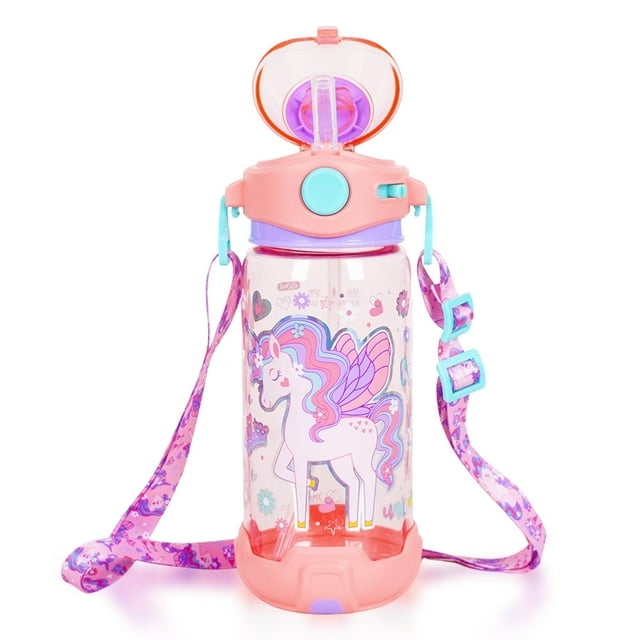Botella de Agua para Niños YOYTOO 650ml con Popote a Prueba de Derrames y Correa