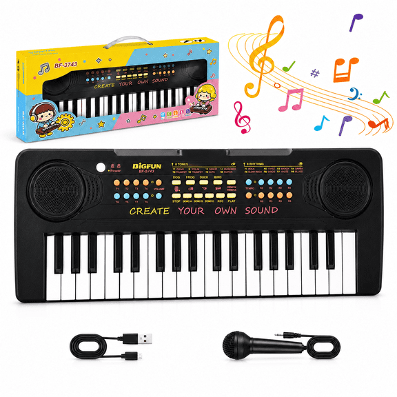 37 Keys Kids Piano Keyboard, Portable Electronic Keyboard Piano with Microphone, Multifunction Music Educational Instrument for Boys Girls