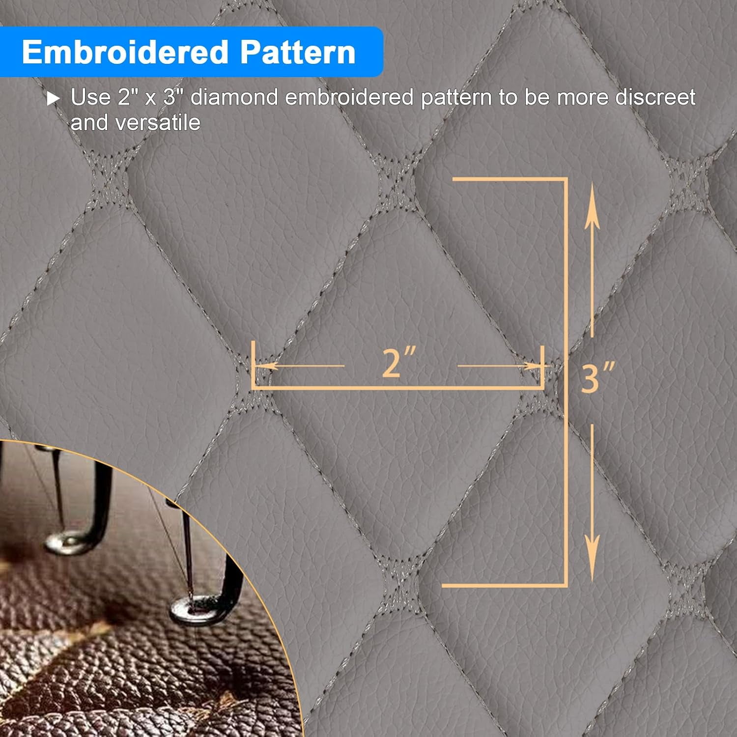 Telimocy Vinyl Leather Fabric Diamond Quilted Faux Leather Material 6mm Foam Backed for DIY Crafts Sewing Car Headliner Furniture Upholstery Headboards, 59" W, Gray, 1 Yard