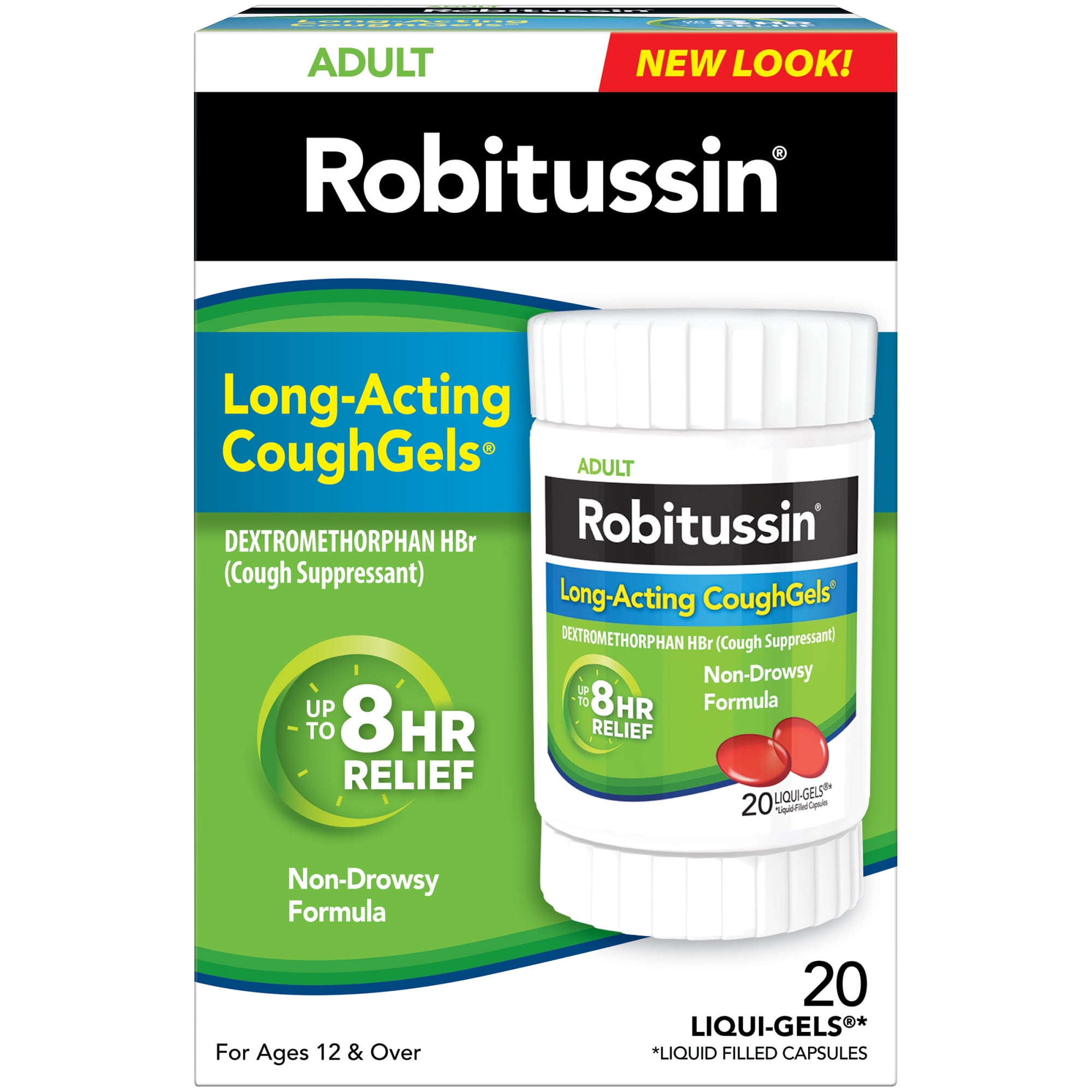 Robitussin Long-Acting Coughgels Adult Cough Liqui-Gels Capsules, 20 Count