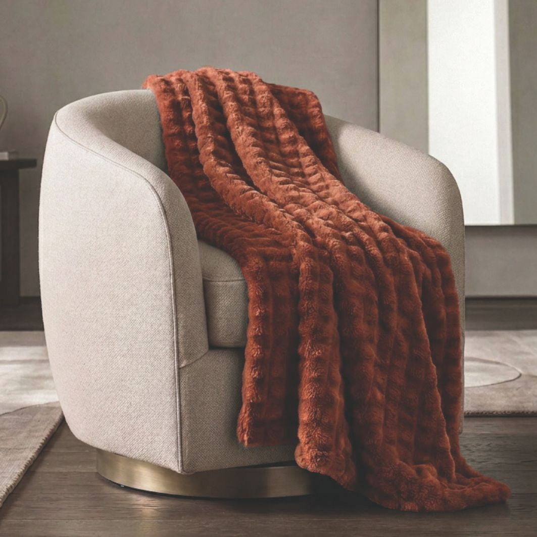 Cozy Haven Luxury Bubble Plush Oversized Couch Throw Blanket, Rust, 50 x 72 in