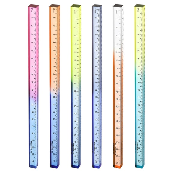 Uxcell 6pcs Acrylic Clear Straight Rulers 20cm Metric Transparent Gradient Three-Dimensional Plastic Ruler Square Cube Measuring Tool for Classroom Office, 6 Colors