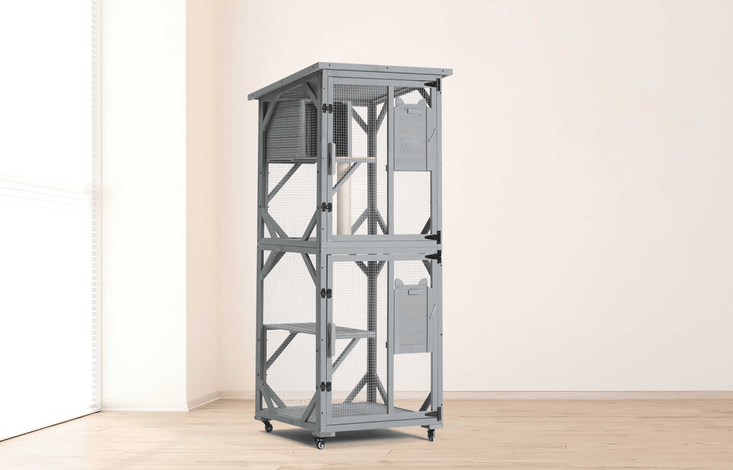 LIVIVOX Large Cat House Outdoor Catio Cat Enclosures on Wheels,70.9" Kitty House with Upgraded Resting Box Waterproof Roof