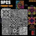 thumbnail image 2 of 9 Pcs Tie-dye Patterns Painting Stencil with Brush 11.8x11.8inch 9 Styles Tie-dye Drawing Template Decoration Stencil for Painting on Wood Wall Fabric Furniture, 2 of 7