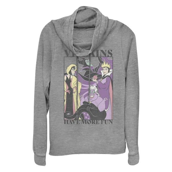 Junior's Disney Villains Have More Fun Distressed Poster Cowl Neck Sweatshirt