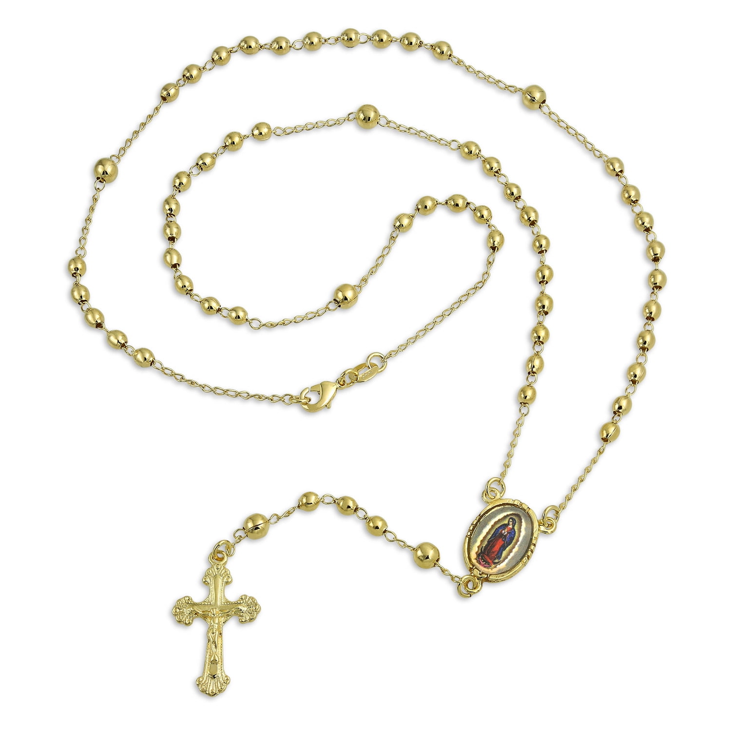 Vintage Style Gold Filled Rosary Bead Virgin Mary Necklace