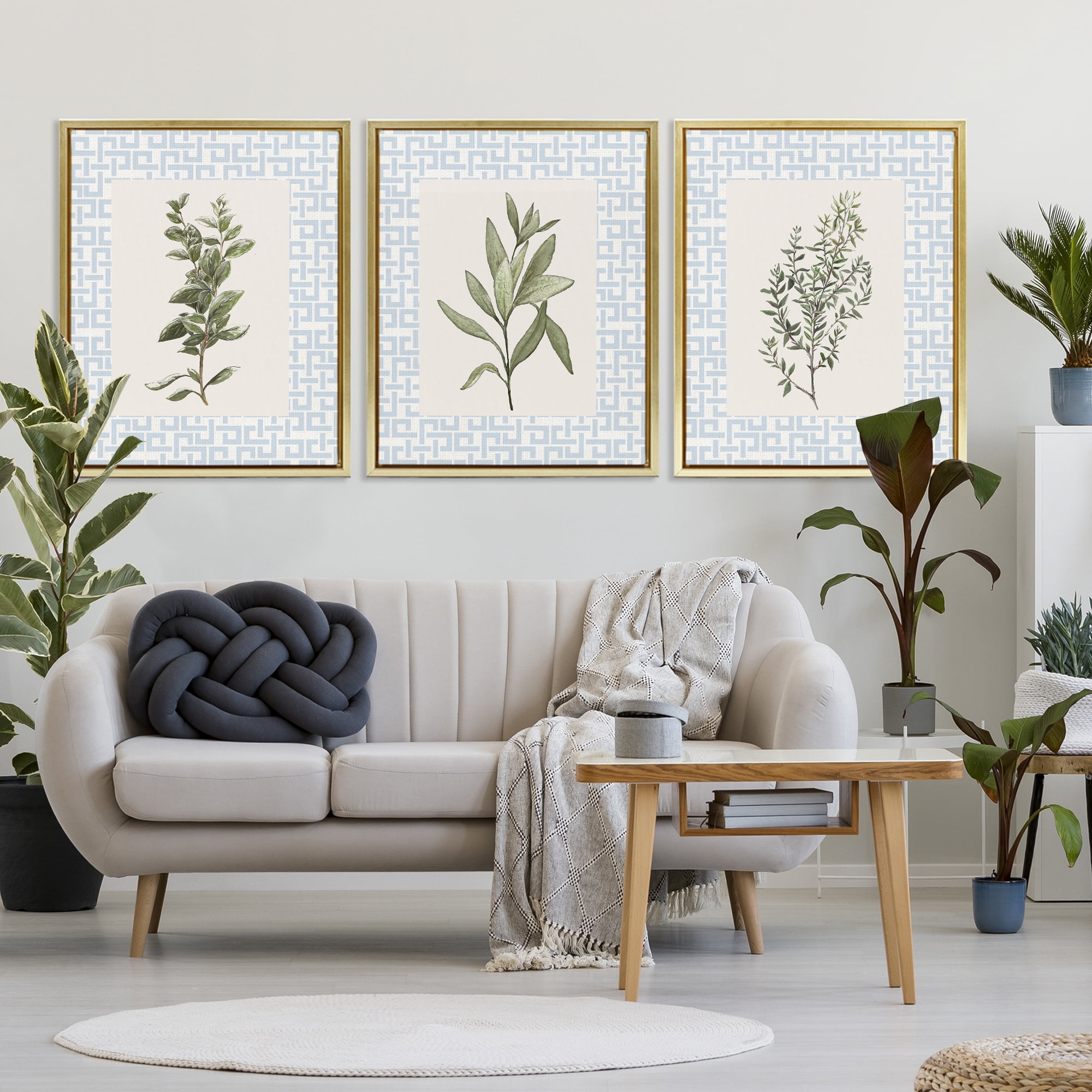 Stupell Industries Kitchen Herbs on Geometric 3 Piece Gold Framed Floater Canvas Set, design by Diannart