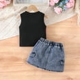 thumbnail image 7 of Girls 2Pcs Skirts Sets Outfits Summer Short Sleeve Crewneck Tops and Denim Vintage Skirts Versatile Cute Bow Print Tops School Outfits Casual Children Clothes Age 2-8 Years Black 3-4Years, 7 of 7